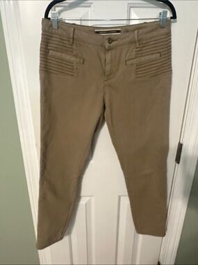 Women's Cropped Tan Moto-Detail Stretch Jeans